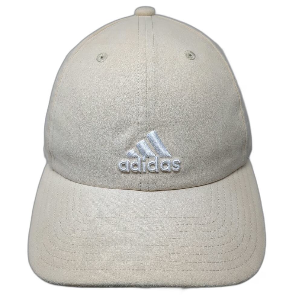 Adidas Beige Baseball Cap One Size Suede Slideback Embroidered Logo Sport Hat